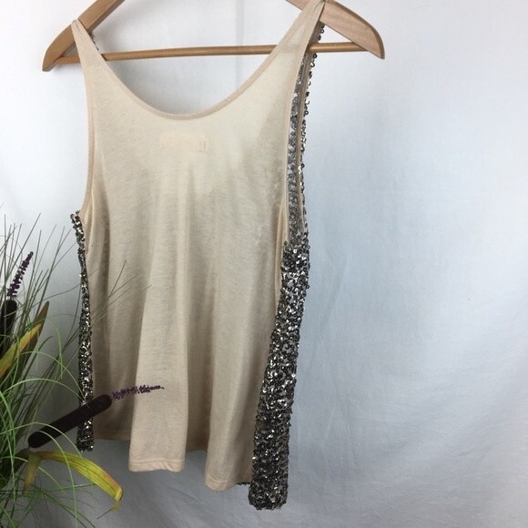 Decree Tan & Gold Sequins Embellished Tank Top M - Picture 2 of 7